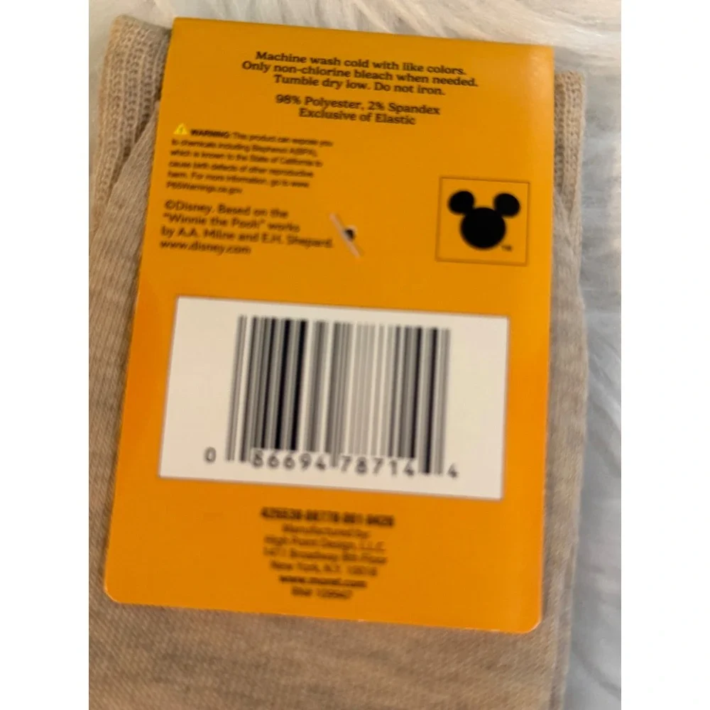 Disney Winnie the Pooh 100 Years Crew Socks Tan Character Shoe Size 6.5-12 NEW